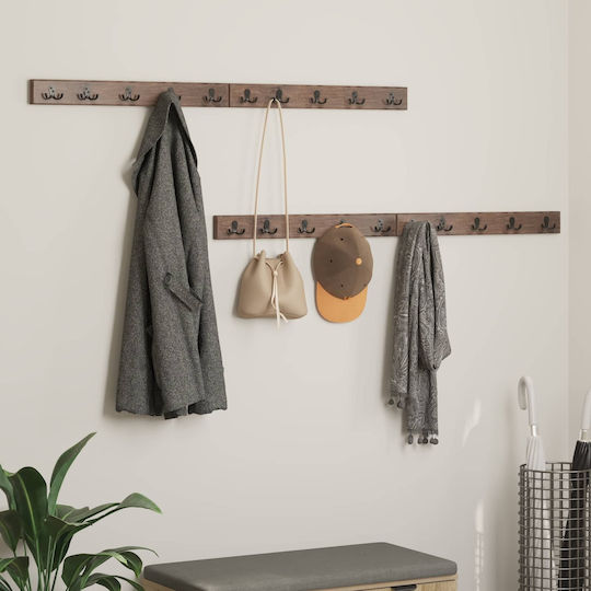 vidaXL Agățătoare De Perete Din Lemn 10 Compartimente Maro 60x8x7cm 4 Bucăți
