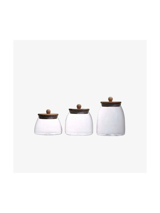 Phos & Gaia Set of 3 Jars for Tea Coffee with Wooden Transparent Lid
