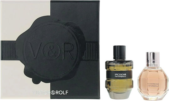 Set Viktor & Rolf Flowerbomb Eau De Parfum Pentru Femei 7 Ml + Spicebomb Eau De Toilette Pentru Bărbați 7 Ml Miniatură