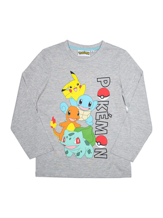Kids Long-Sleeved Gray Melange Blouse Pokémon Character