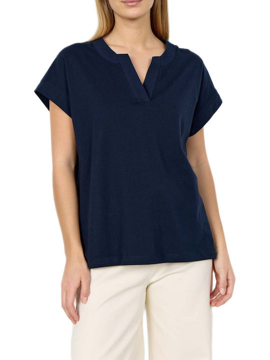 Women's Blouse with V-Neck Blue