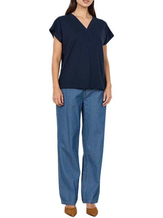 Women's Blouse with V-Neck Blue