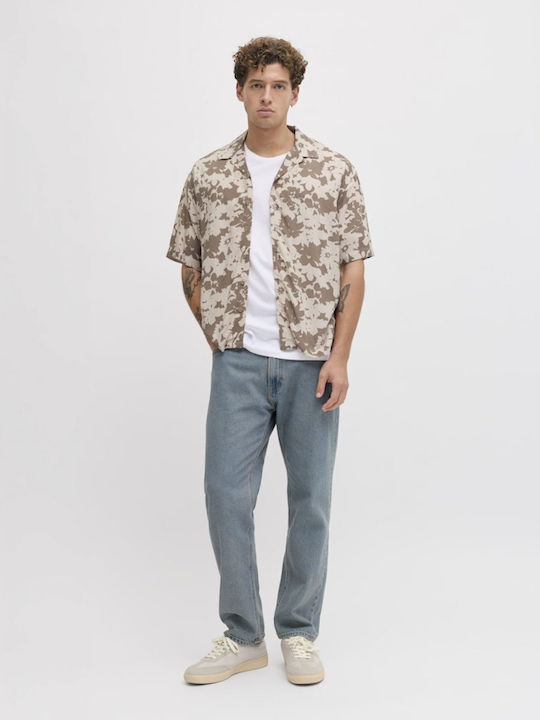 Short Sleeve Shirt in Wide Line Floral Beige 12290012 Moonbeam