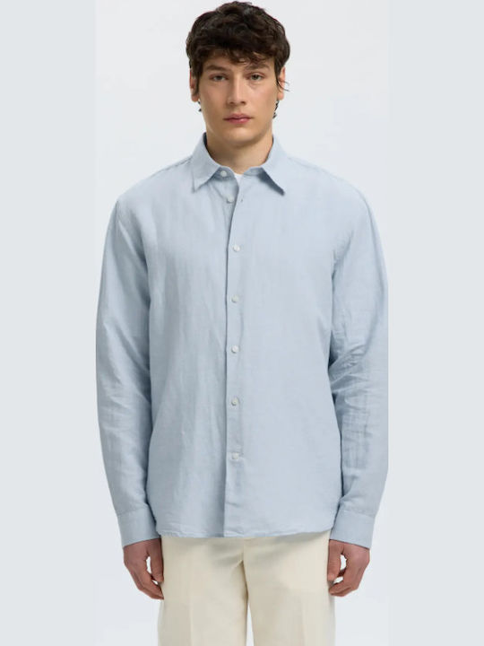 Selected Long Sleeve Linen Shirt Dusty Blue