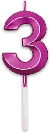 Candle Prestige Fuchsia Metal 9 Cm Number 3