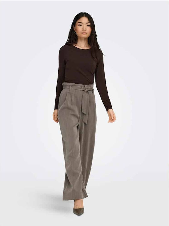Women's High Rise Fabric Flared Trousers in Paperbag Fit Cigar
