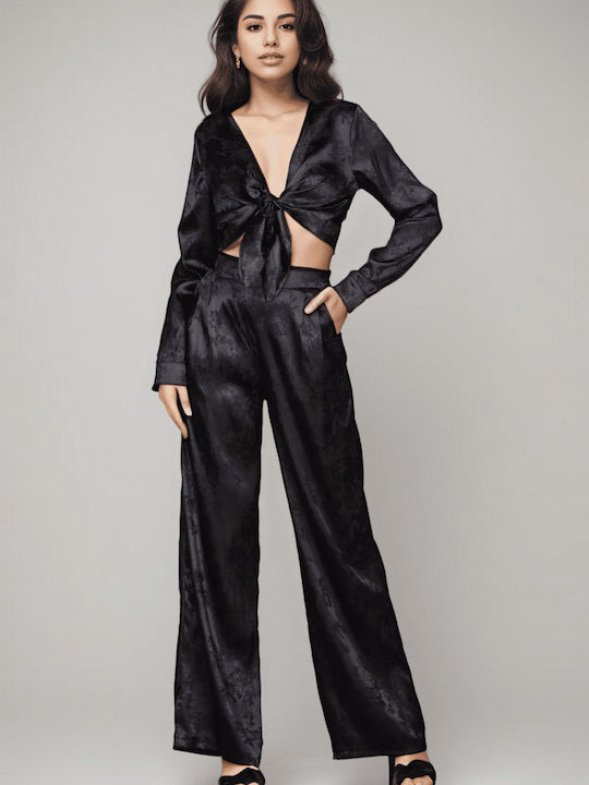 Damen Schwarz Set mit Hochbund Hose in Loose Passform
