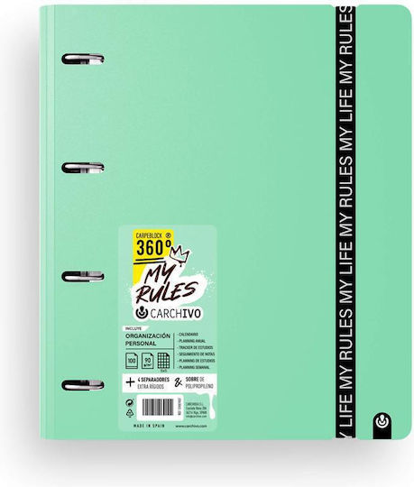 Carchivo Clipboards 360 Rings My Rules A4 & Replacement Sheets Grid Light Green