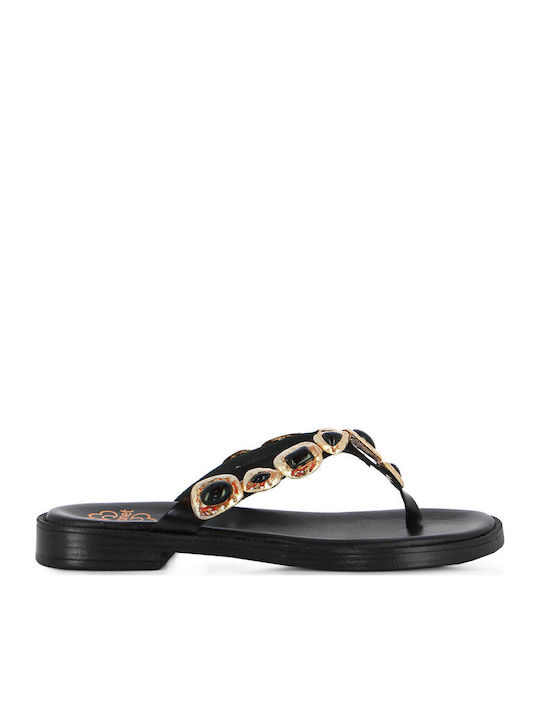 Deri Damen Flache Sandalen Schwarz