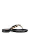 Deri Damen Flache Sandalen Schwarz