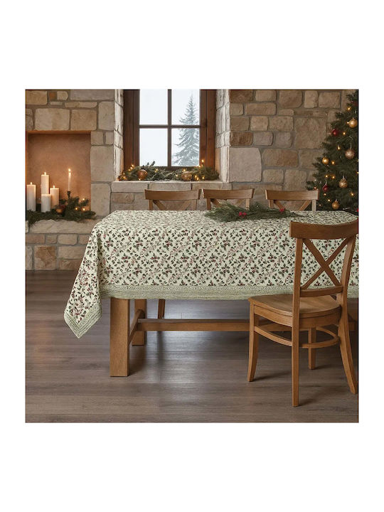 Phos & Gaia Christmas Tablecloth Fabric Stain Resistant Flowers & Branches 250x155cm