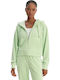 Cropped Women's Velvet Sweatshirt Cardigan Hooded Green