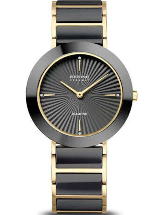 Bering Time Damenuhr 35mm Batteriebetrieb mit Gold Metall-Armband