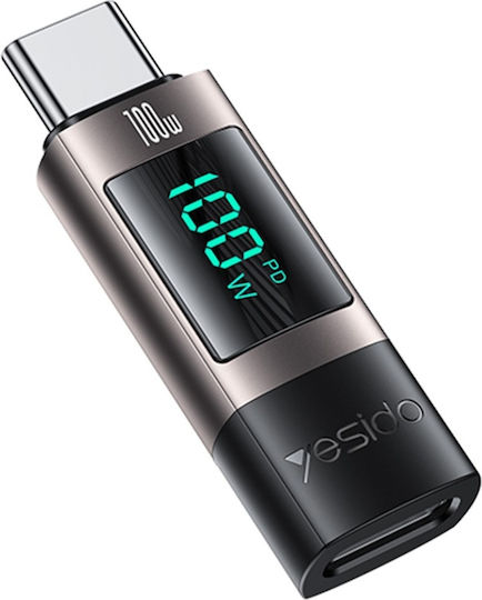 Otg Adaptor Type-c To Type-c 100w Digital Display Aluminum Alloy Yesido Gray