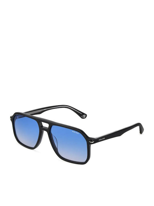 Police Unisex Sunglasses With Black Horn-Rimmed Frame And Blue Gradient Lens spln21 0700