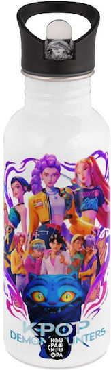Kpop Demon Hunters Huntrix Пагури Вода Бял Сламка Неръждаема Стомана 600ml
