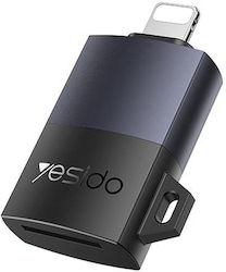 Lightning To Microsd Adapter Tf Card Reader 480mbps Aluminum Alloy Yesido Gray