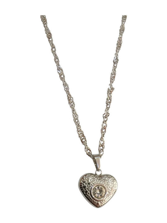 Kalliopi Silver Necklace With Heart Design Made Of Steel