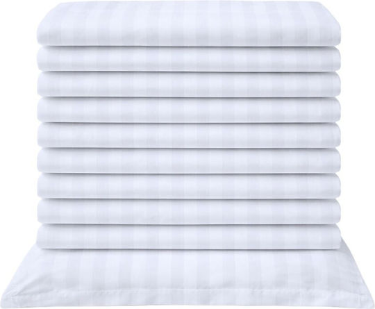 Set Promo 10 Cearșafuri De Hotel Din Damasc 3 Cm Dungi 50x70 Cm Albe
