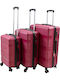 Hard Dark Red Travel Suitcases with 4 Wheels Set of 3 Pieces