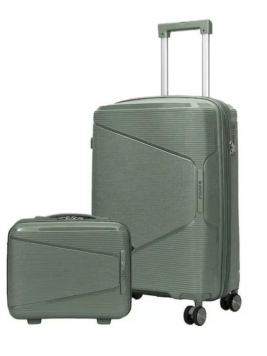 Amber Hard Olive Green Suitcases with 4 Wheels Set of 2 Pieces