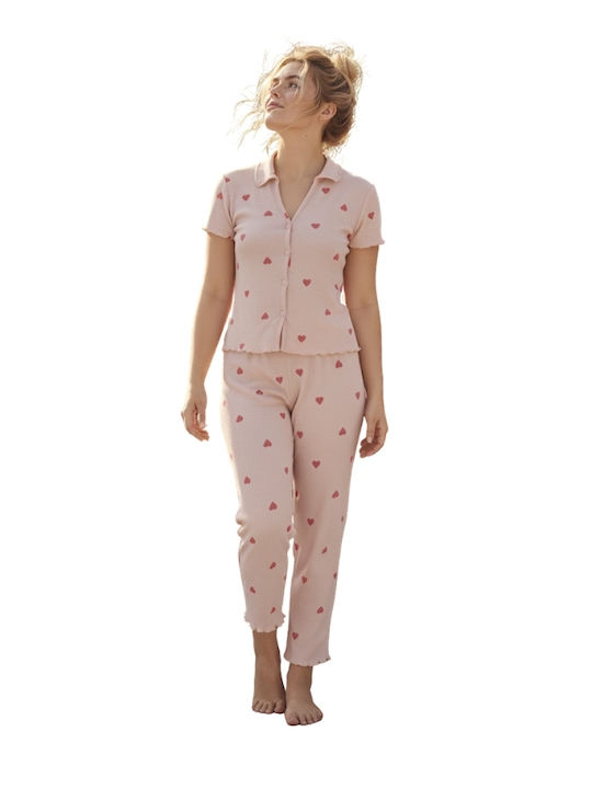 Siyah Inci Summer Women's Pyjama Set Powder