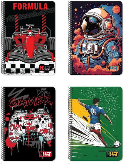 Must Team Spiral School Notebooks Ruled A4 60 Paper Sheets 2 Subjects Player 8 Pieces