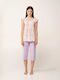 Vamp Sommer Damen Schlafanzug-Set Baumwollene Lila Pastell