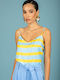 Women's Satin Blouse with Striped Spaghetti Straps Ciel