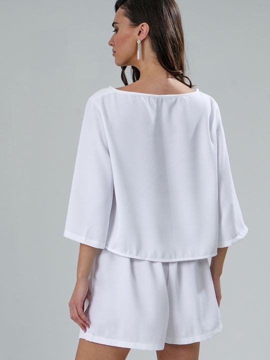 Women's Blouse with Mesh White