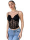 Women's Crop Top with Lace Black