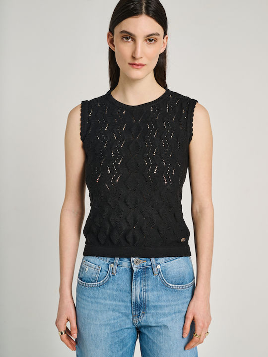 Staff Damen Ärmelloser Baumwollpullover Schwarz