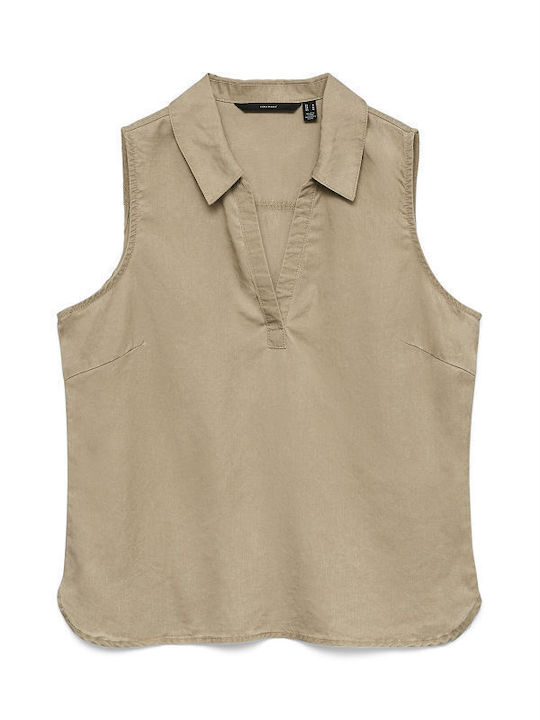 Vero Moda Damen Bluse Ärmellos Beige