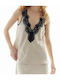 Damenbluse Satin Ärmellos mit V-Ausschnitt Polka Dot Vanille