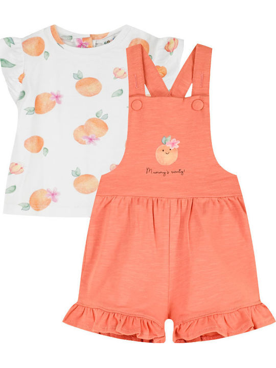 Kids Clothing Set with Dungarees Summer 2 Pieces Sweet Coral