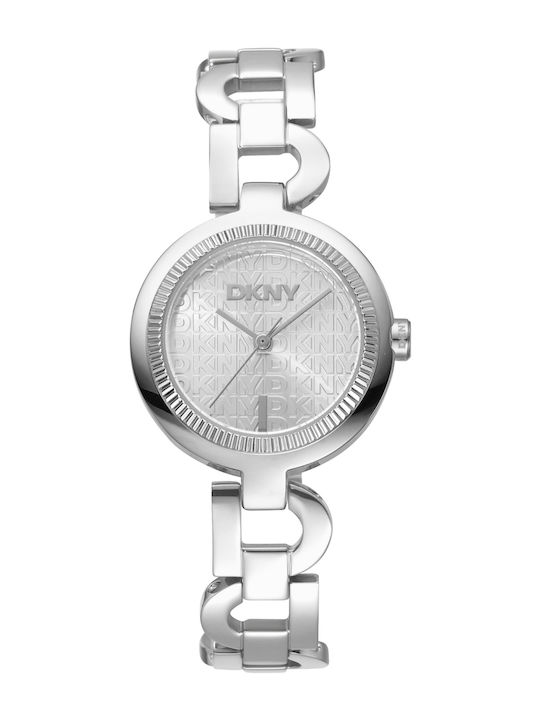 DKNY Γυναικείο Ρολόι 28mm Μπαταρίας με Ασημί Μεταλλικό Μπρασελέ