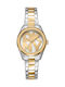 DKNY Logo Womens Battery Watch with Yellow Metal Bracelet