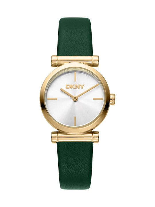 DKNY Womens Watch Battery with Green Leather Strap