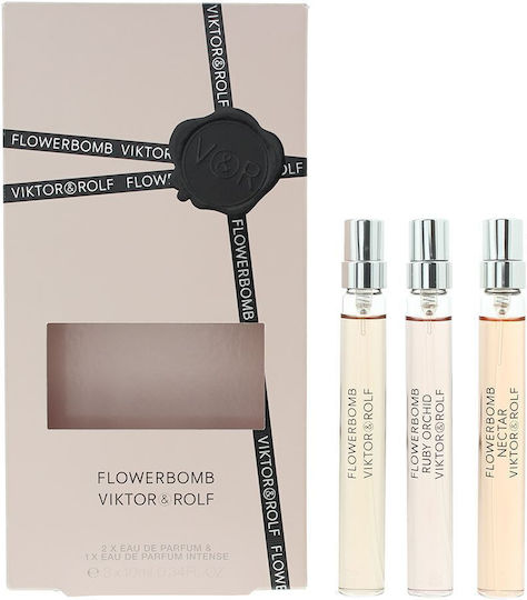 Set Viktor & Rolf Flowerbomb Ruby Orchid Eau de Parfum Pentru Femei 10 Ml + Flowerbomb Nectar Eau de Parfum Pentru Femei 10 Ml + Flowerbomb Eau de Parfum Pentru Femei 10 Ml