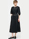 Poplin Midi Φόρεμα με Μανίκι 3/4 Μαυρο