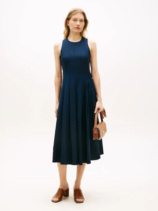 Summer Midi Shirt Dress Sleeveless Navy