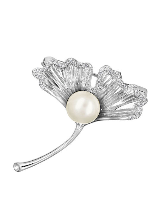 Brosche Blume aus Silber Weiße