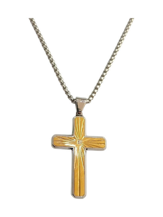 Kalliopi Silver Crucifix Pentru Bărbați Din Oțel Plăcut Cu Aur Cu Lanț