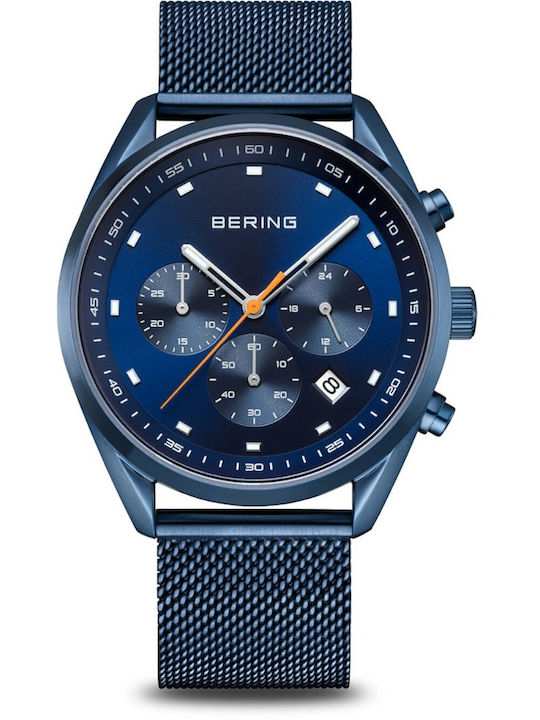 Bering Time Men's Watch 40mm Battery Chronograph With Blue Metal Bracelet