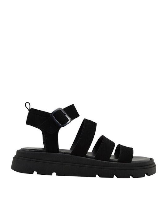 Lady Shoes Leather Sandals Black