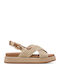 Leather Women's Sandals Flatforms Beige