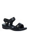 Deri Damen Anatomisch Flache Sandalen Schwarz