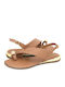 Leather Women's Flat Sandals Tabac Brown