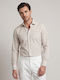 Μακρυμάνικo Πουκάμισο σε Στενή Γραμμή Ριγέ Μπέζ