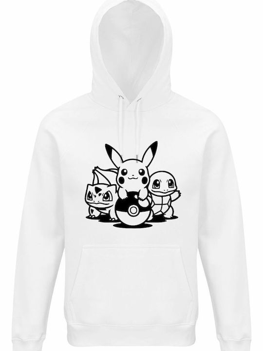 Блуза С Качулка Органичен Памук Унисекс Pokemon Fanart Дизайн Бяла
